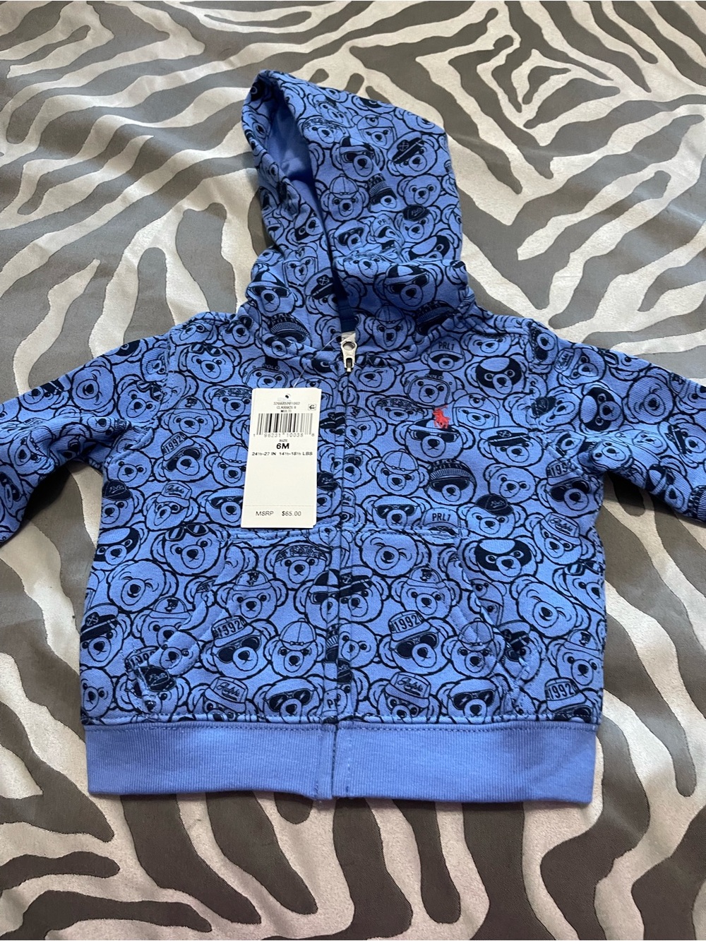 Laurenby Ralph Lauren Blue Toddler Bear-Print Zip Hoodie
